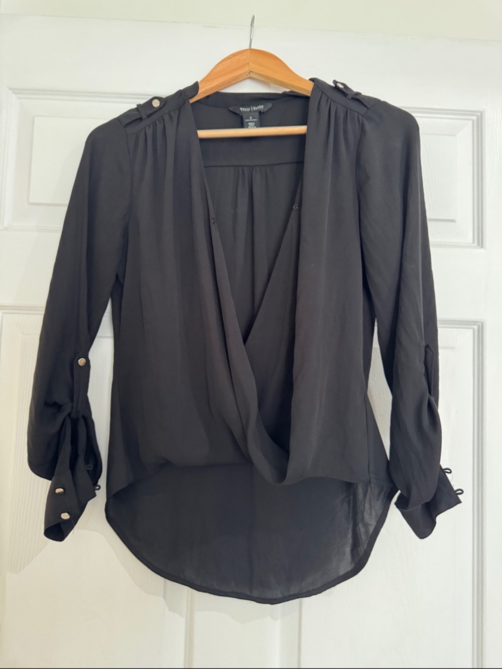 White House Black Market Black Draped Surplice Blouse